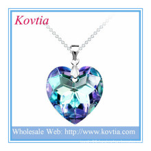 Fashion shiny crystal blue heart ocean shiny broken heart silver pendant jewelry